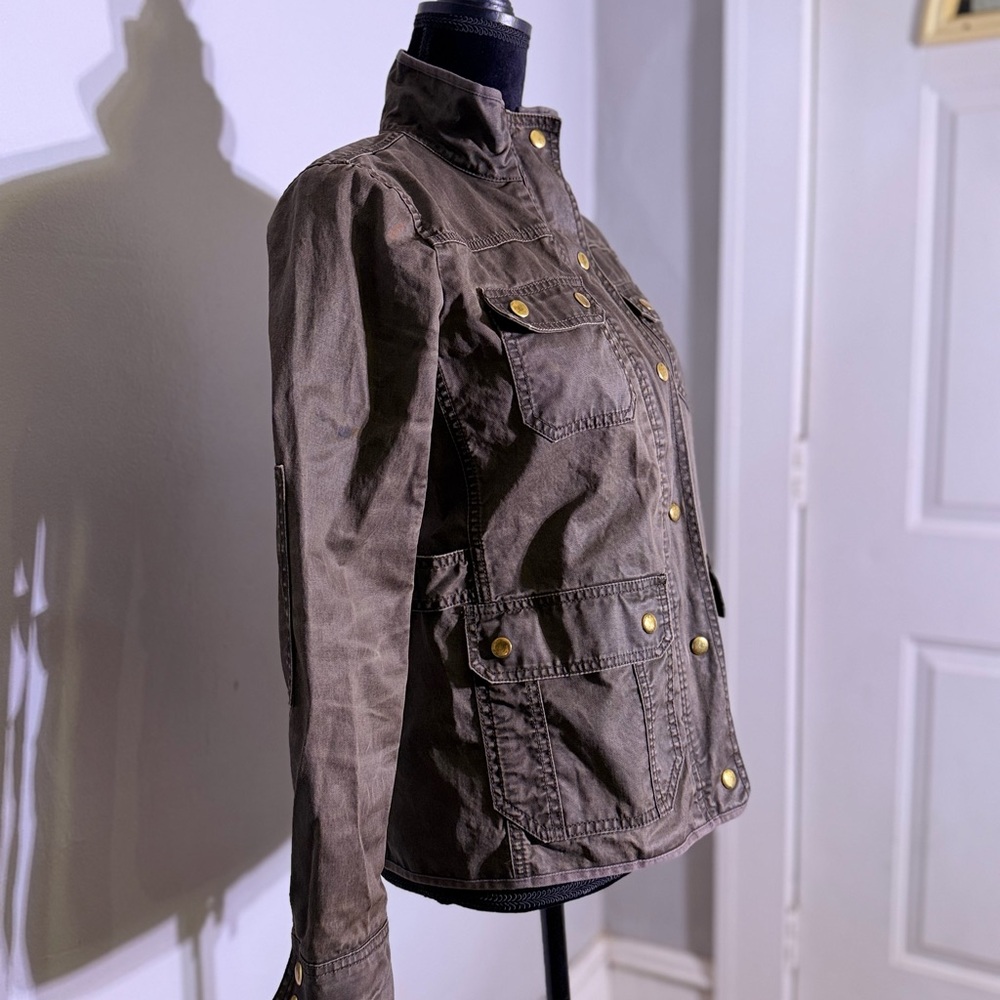 J.Crew The Downtown Waxed Cotton Moss Green Military Field Jacket Womens Sz XS - Picture 2 of 8